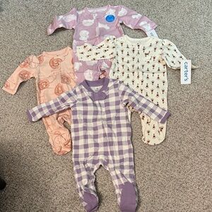 Carter's 3 Month 0-3 Month New Footie Sleepers Pink Purple Floral Bundle Lot